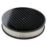Trans-Dapt 7470 14 IN. ROUND ALUMINUM AIR CLEANER SET; 3 IN. TALL; PINSTRIPES- BLACK FINISH