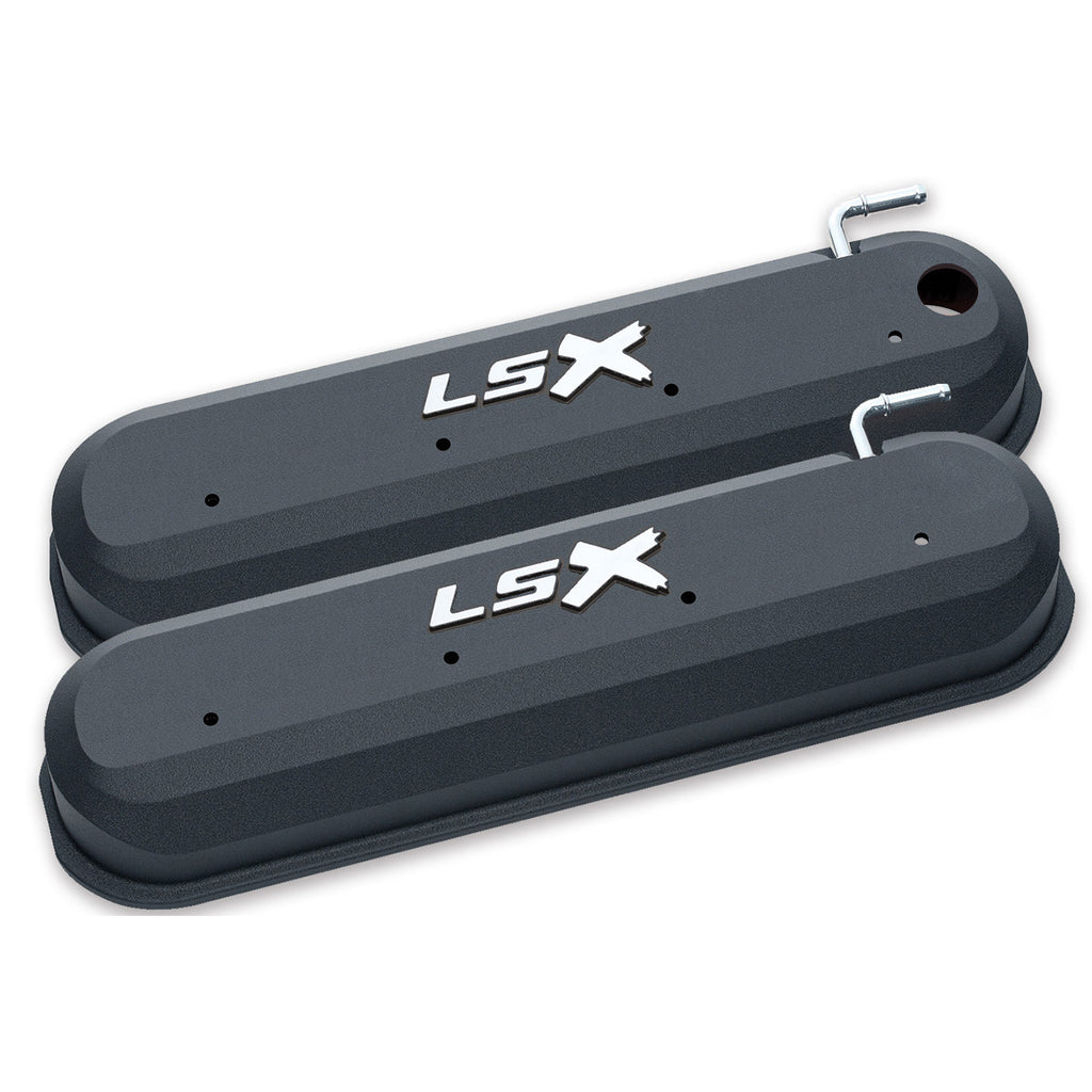 Proform 141-256 Raised "LSX" Emblem Aluminum Valve Covers, Black Crinkle, LS Engines for Select Chevrolet C1500, Chevrolet C1500 Suburban, Chevrolet C2500, Chevrolet C2500 Suburban, Chevrolet C35, Chevrolet C3500, Chevrolet Camaro, Chevrolet Cargo Van,