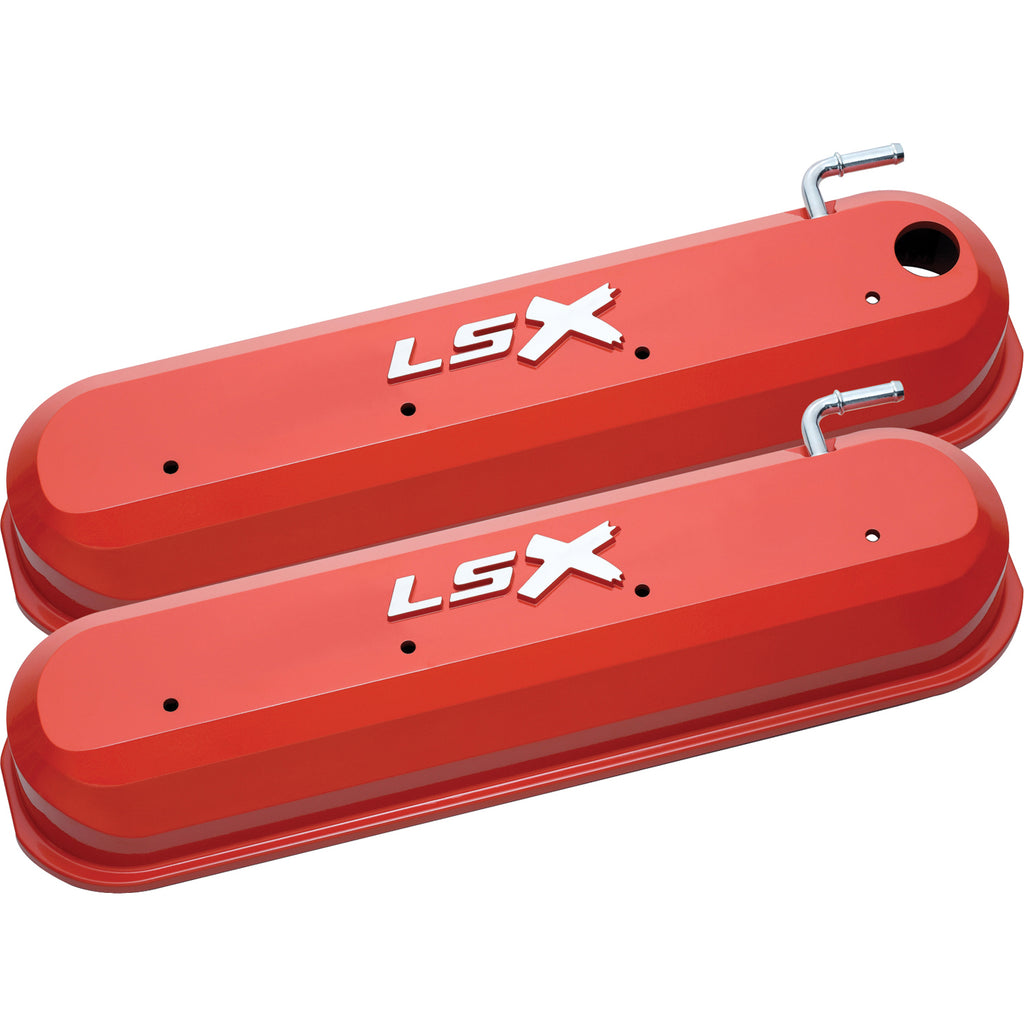 Proform 141-257 Raised "LSX" Emblem Aluminum Valve Covers, Chevy Orange, LS Engines for Select Chevrolet C1500, Chevrolet C1500 Suburban, Chevrolet C2500, Chevrolet C2500 Suburban, Chevrolet C35, Chevrolet C3500, Chevrolet Camaro, Chevrolet Cargo Van,