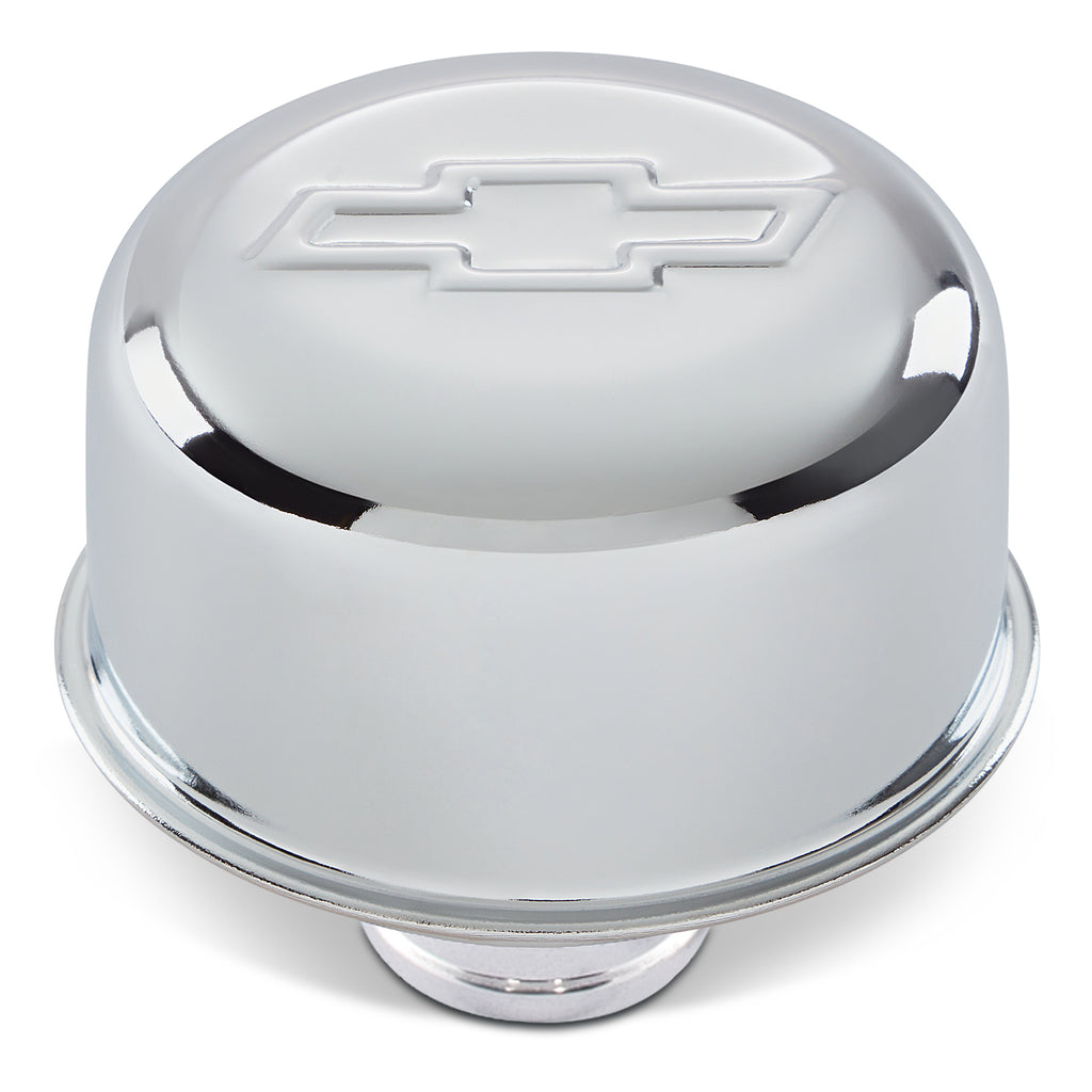 Proform 141-900 Chrome w/Red Chevy Logo for Select Chevrolet 3B, Chevrolet 3C, Chevrolet 3D, Chevrolet 3E, Chevrolet 3F, Chevrolet 3G, Chevrolet B60, Chevrolet Bel Air, Chevrolet Biscayne, Chevrolet Blazer, Chevrolet Brookwood, Chevrolet C10, Chevrolet