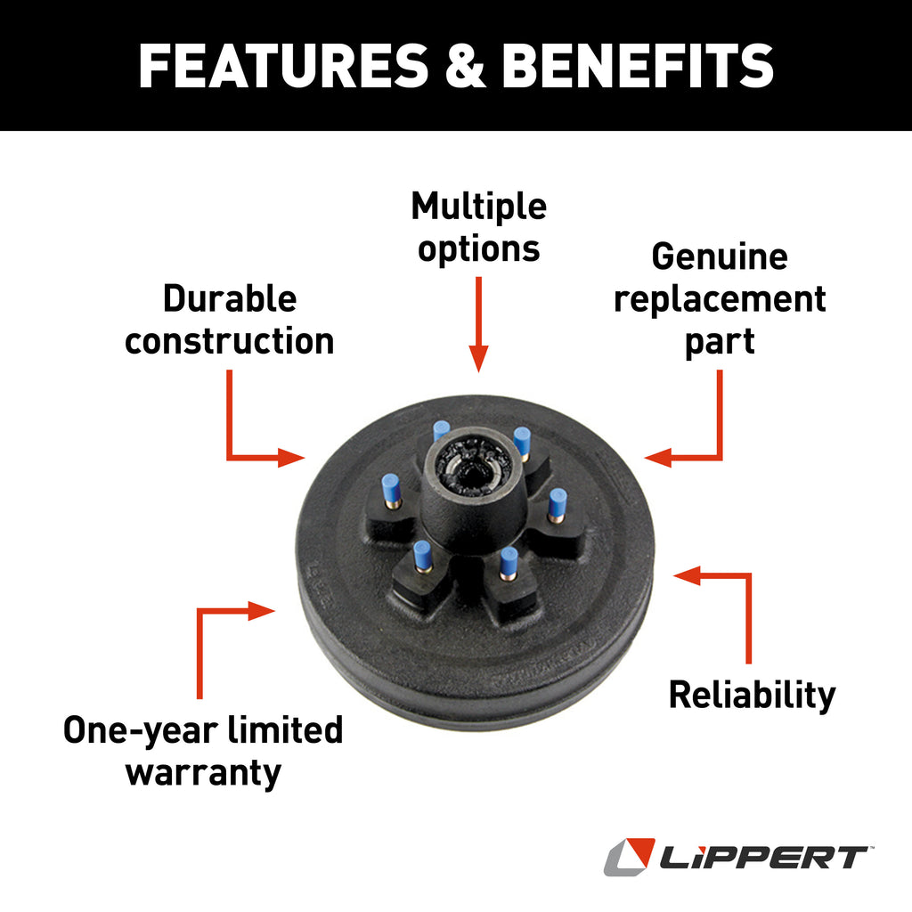 CURT 141286 10" RV Brake Drum Hub Assembly for 4,400-lb. Axle - 6 on 5.5", 1/2" Stud