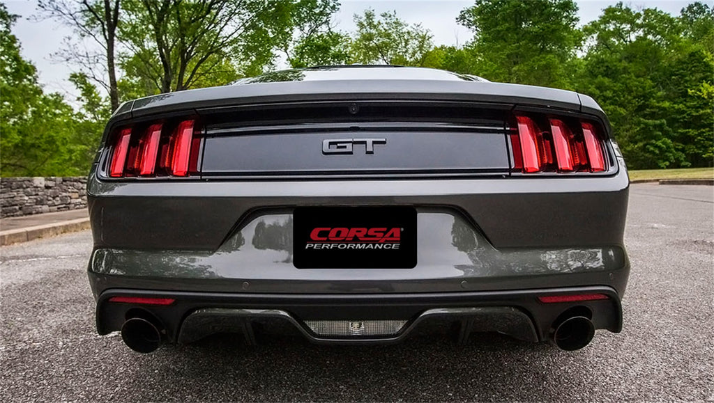 Corsa Performance 14329BLK 3.0in. Axle-Back Dual Rear Exit with Single 4.5in. Black PVD Pro-Series Tips for Select Ford Mustang