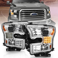 Load image into Gallery viewer, 15-17-Ford-F-150-Proj-Headlights-W-Plank-Style-Design-Chrome-W-Amber-Sequential-Turn-Signal