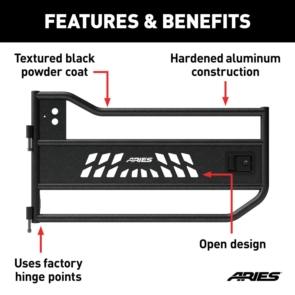 ARIES 1500200 Jeep Wrangler JL, Gladiator Aluminum Front Tube Doors for Select Jeep Wrangler
