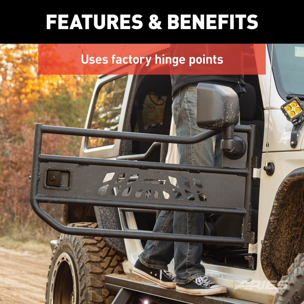 ARIES 1500200 Jeep Wrangler JL, Gladiator Aluminum Front Tube Doors for Select Jeep Wrangler