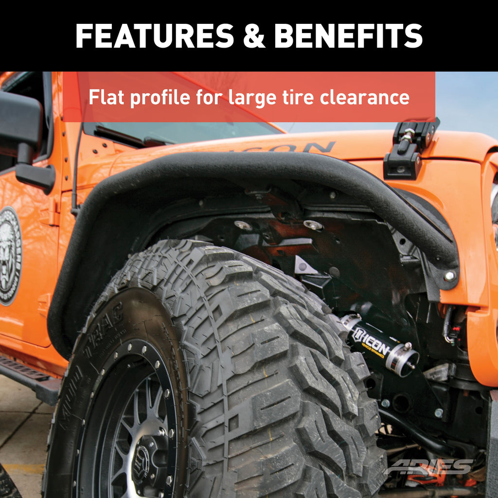 ARIES 1500201 Jeep Wrangler JK Black Aluminum Front Fender Flares for Select Jeep Wrangler