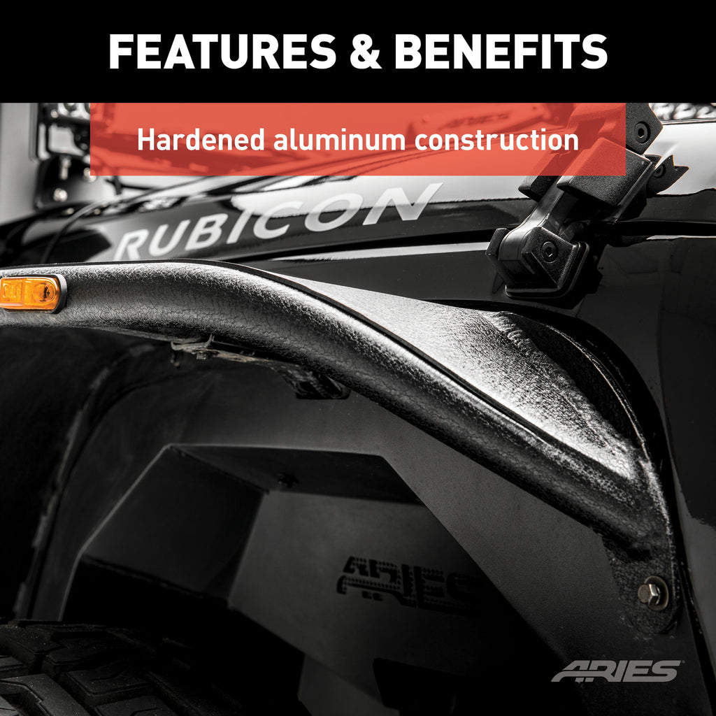 ARIES 1500201 Jeep Wrangler JK Black Aluminum Front Fender Flares for Select Jeep Wrangler