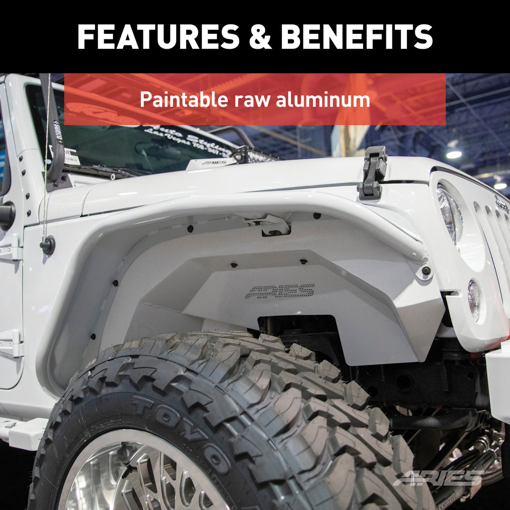 ARIES 1500202 Jeep Wrangler JK Raw Aluminum Front Fender Flares for Select Jeep Wrangler