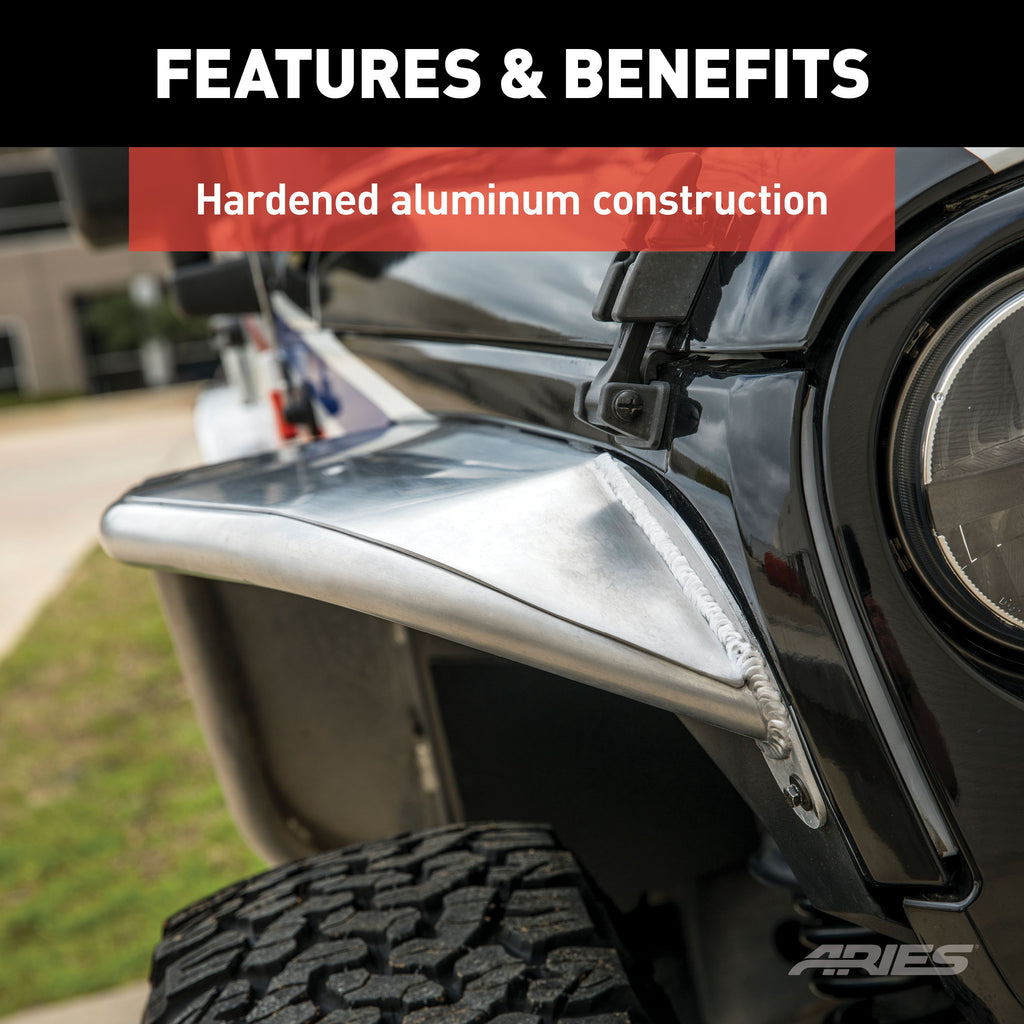 ARIES 1500202 Jeep Wrangler JK Raw Aluminum Front Fender Flares for Select Jeep Wrangler
