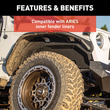 Load image into Gallery viewer, ARIES 1500203 Jeep Wrangler JL Black Aluminum Front Fender Flares for Select Jeep Wrangler