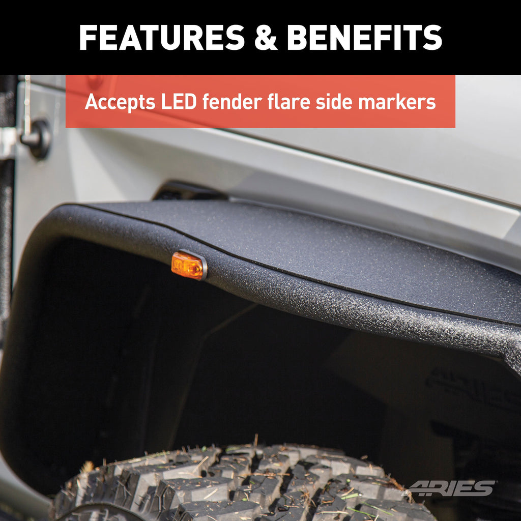 ARIES 1500203 Jeep Wrangler JL Black Aluminum Front Fender Flares for Select Jeep Wrangler