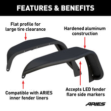 Load image into Gallery viewer, ARIES 1500211 Smooth Carbide Black Aluminum Front Jeep Wrangler JK Fender Flares for Off-Road-Style Wheels for Select Jeep Wrangler