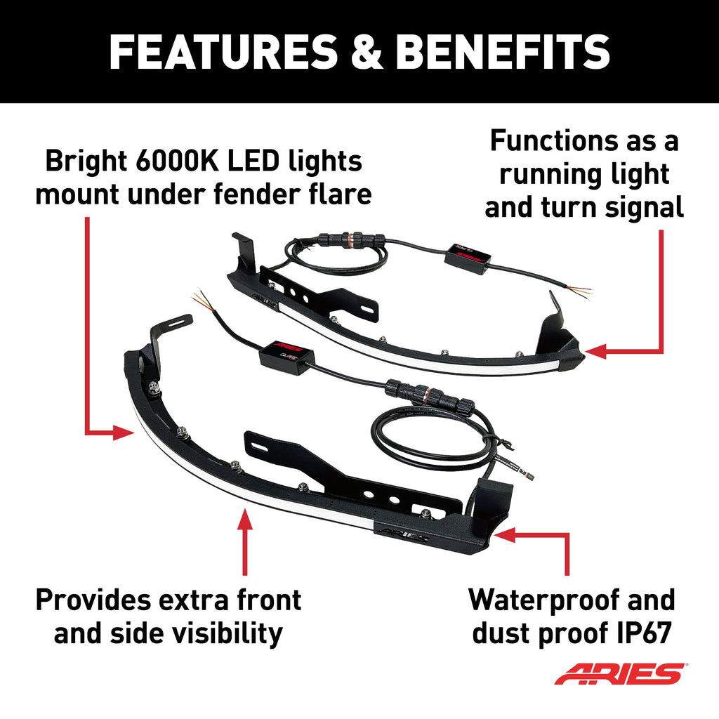 ARIES 1500230 LED Fender Lights for Jeep Wrangler JK for Select Jeep Wrangler