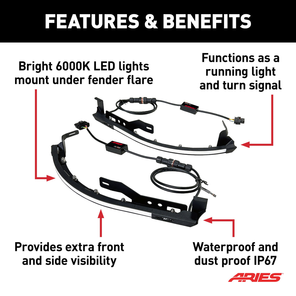 ARIES 1500235 LED Fender Lights for Jeep Wrangler JL, Gladiator JT for Select Jeep Wrangler