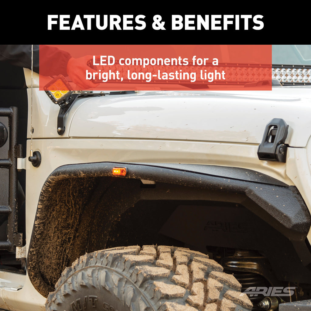 ARIES 1500240 Jeep Fender Flare LED Side Markers for Select Jeep Wrangler