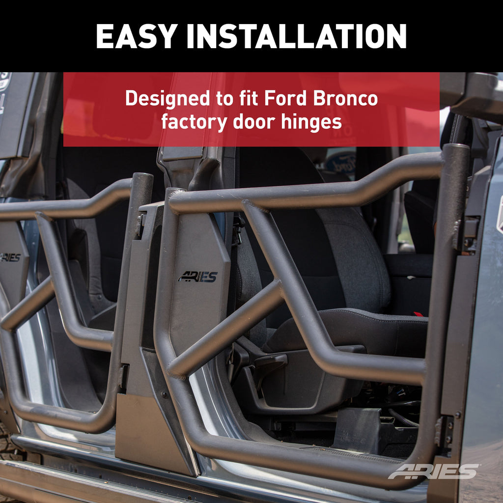 ARIES 1500250 Front Black Aluminum Tube Doors for Ford Bronco 4-Door for Select Ford Bronco