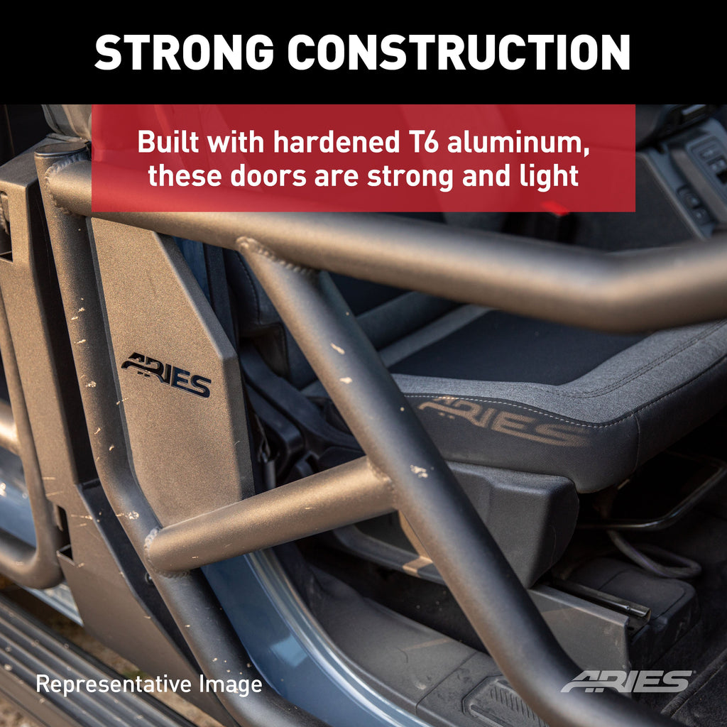 ARIES 1500255 Front Black Aluminum Tube Doors for Ford Bronco 2-Door for Select Ford Bronco