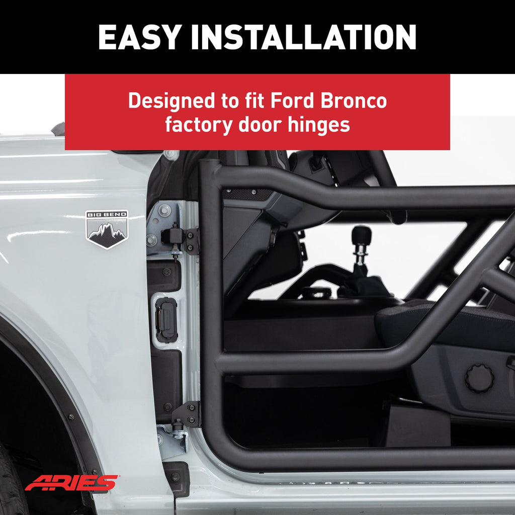 ARIES 1500255 Front Black Aluminum Tube Doors for Ford Bronco 2-Door for Select Ford Bronco
