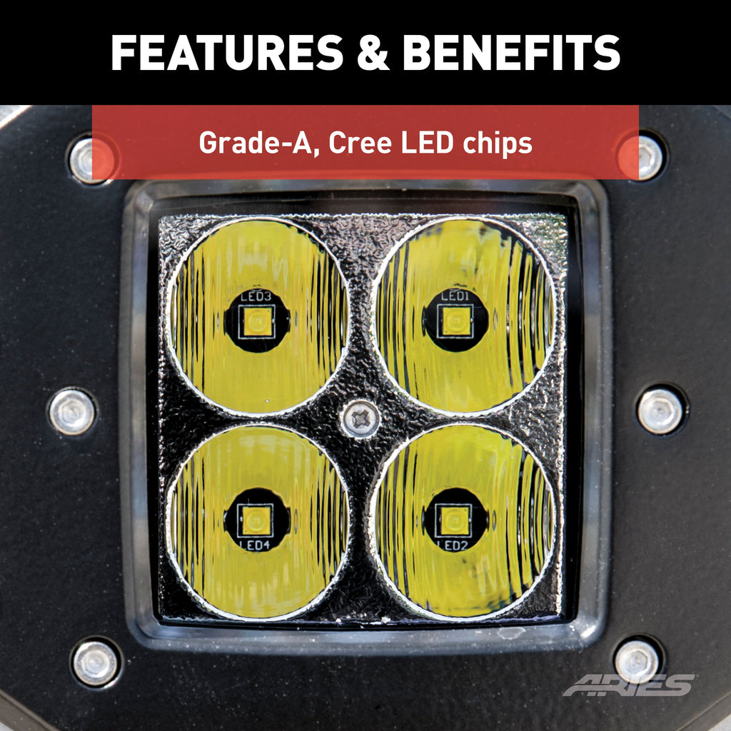 ARIES 1501250 2" Square Flush-Mount LED Lights (2,200 Lumens)