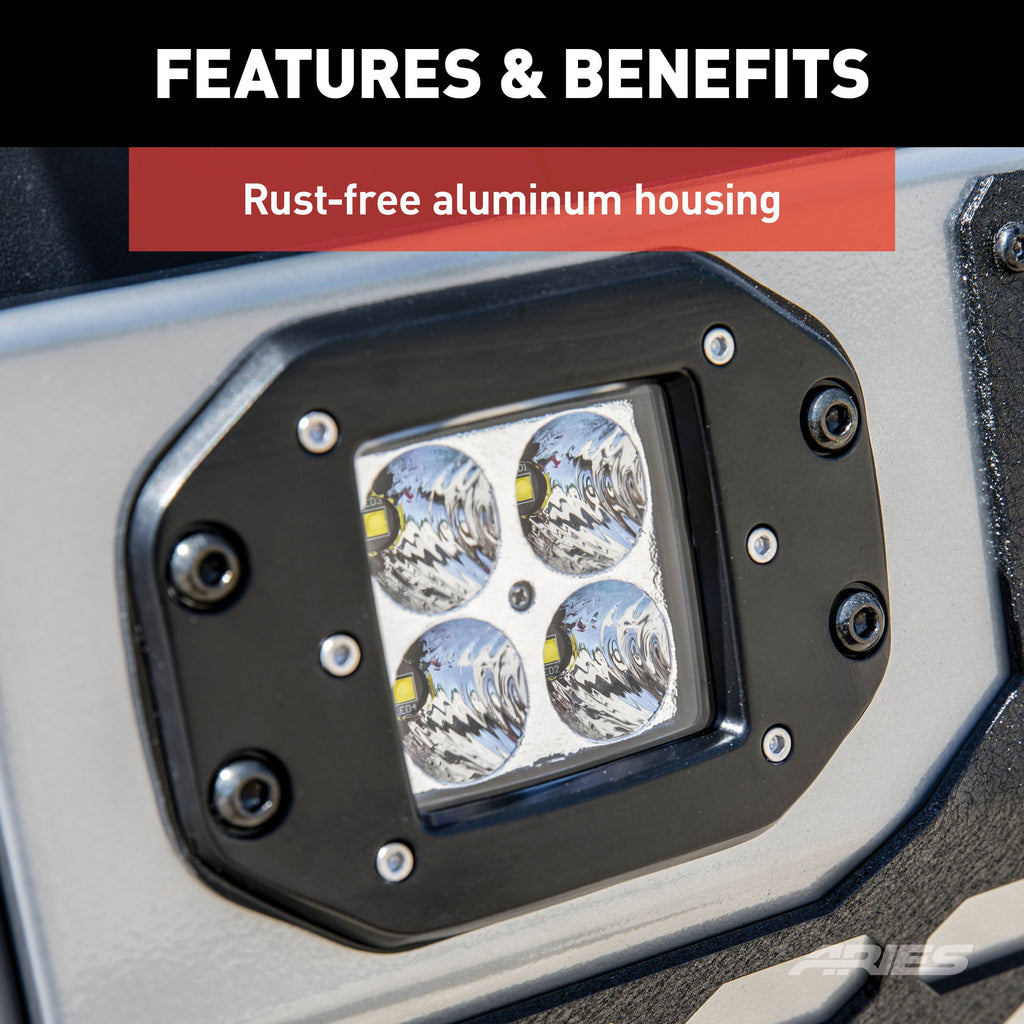 ARIES 1501250 2" Square Flush-Mount LED Lights (2,200 Lumens)