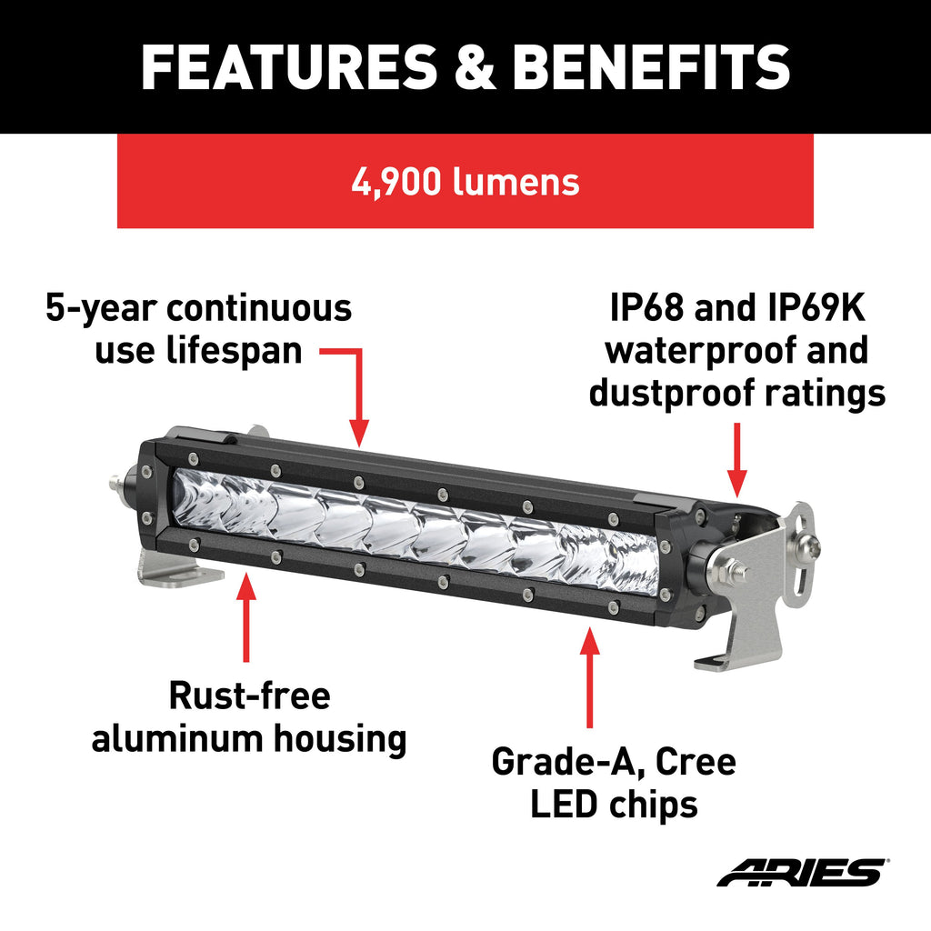 ARIES 1501260 10" Single-Row LED Light Bar (4,900 Lumens)
