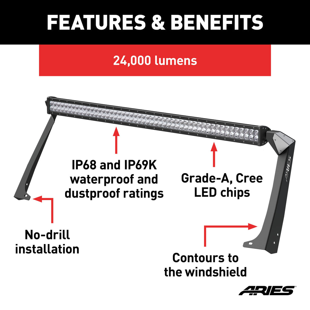 ARIES 1501303 Jeep TJ Roof Light and Brackets for Select Jeep Wrangler