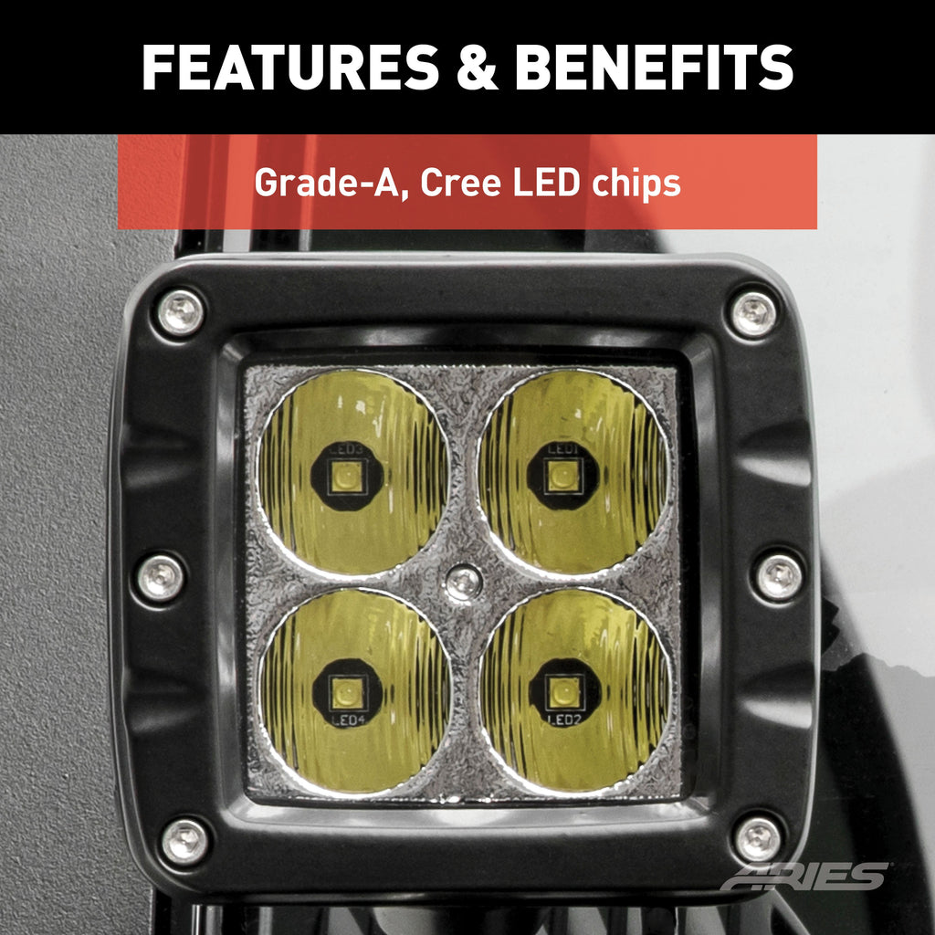 ARIES 1501304 Jeep JK Windshield Lights and Brackets for Select Jeep Wrangler