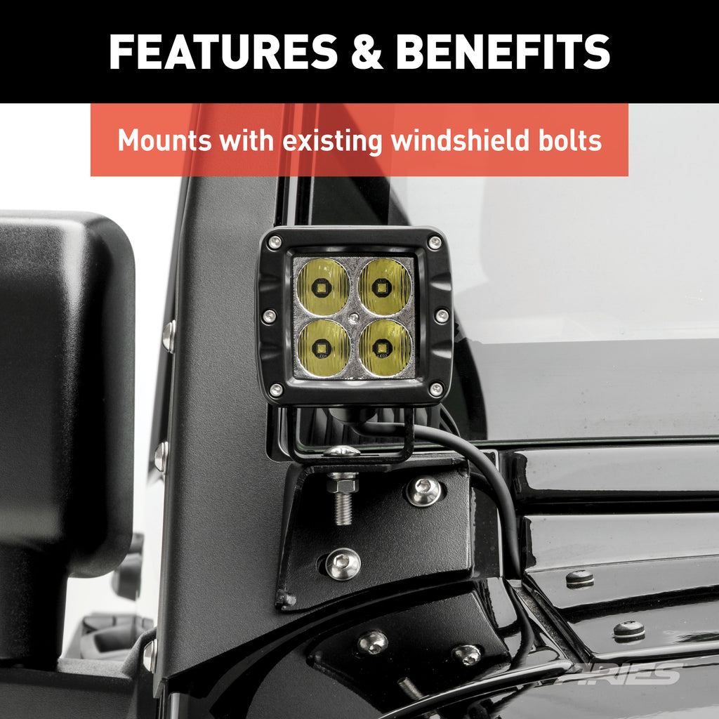 ARIES 1501304 Jeep JK Windshield Lights and Brackets for Select Jeep Wrangler