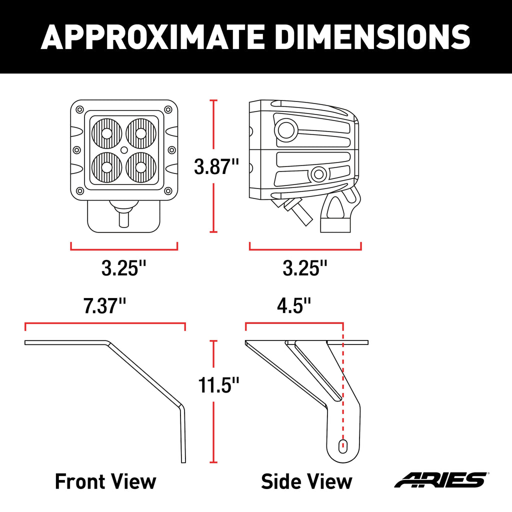 ARIES 1501305 Jeep Wrangler JL, Gladiator Windshield Lights and Brackets for Select Jeep Wrangler