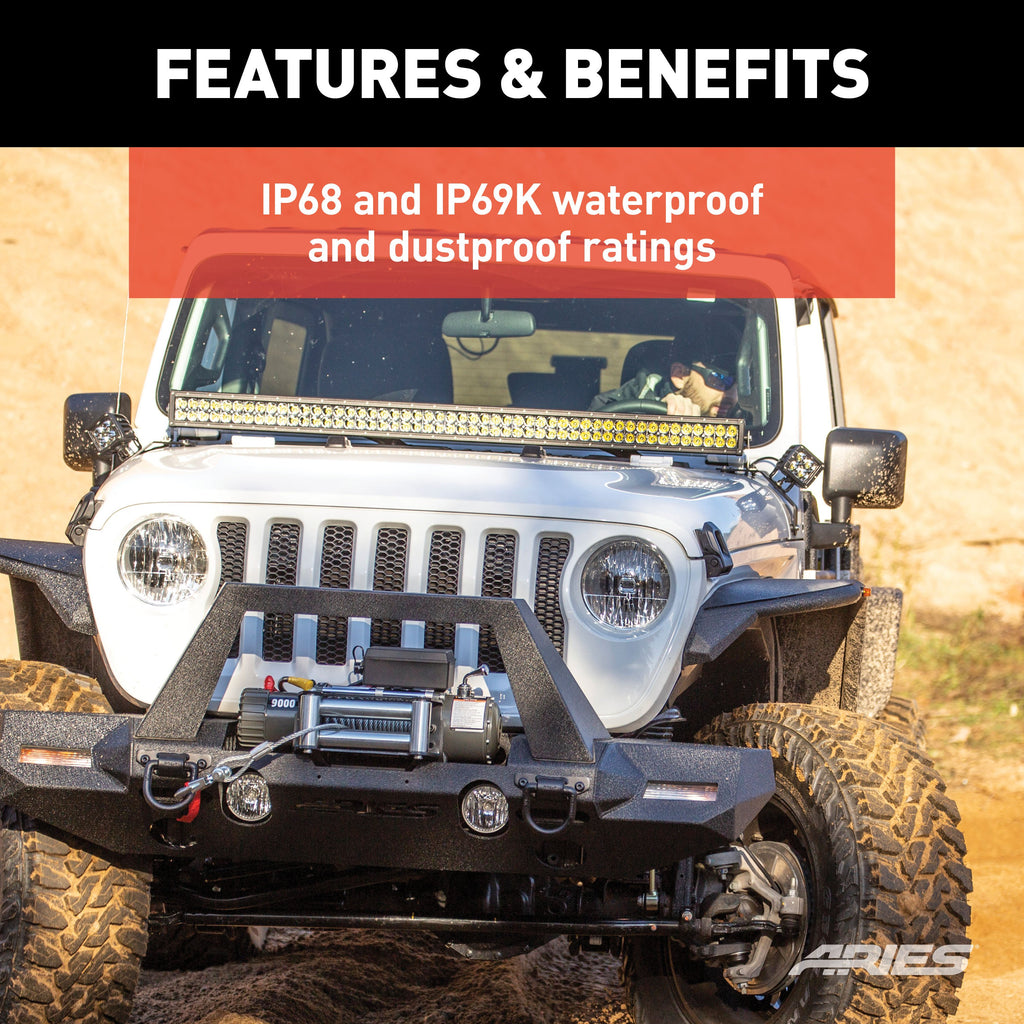 ARIES 1501306 Jeep Wrangler JL, Gladiator Windshield Light Bar and Brackets for Select Jeep Wrangler
