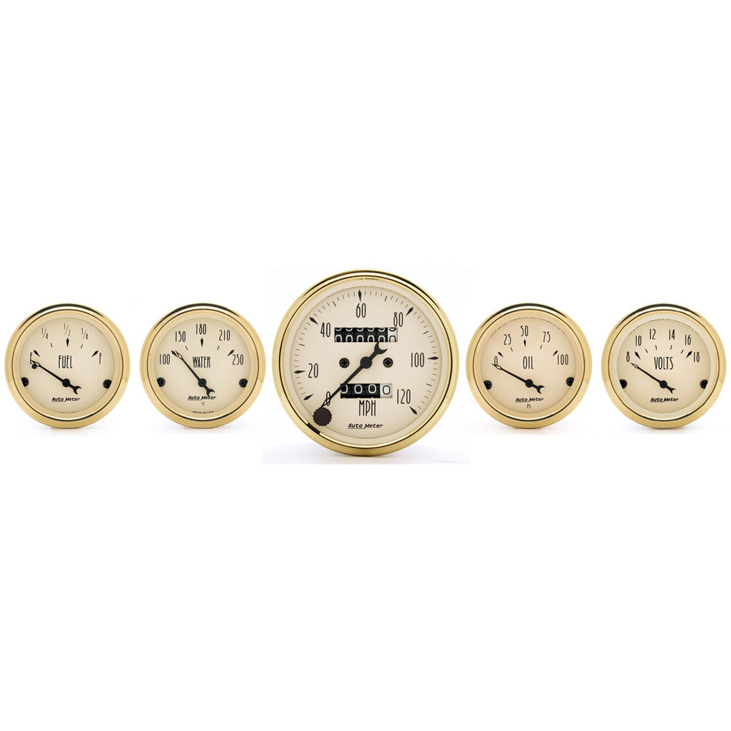 AutoMeter 1501 GAUGE KIT, 5 PC., 3 1/8" & 2 1/16", MECH. SPEEDOMETER, GOLDEN OLDIES