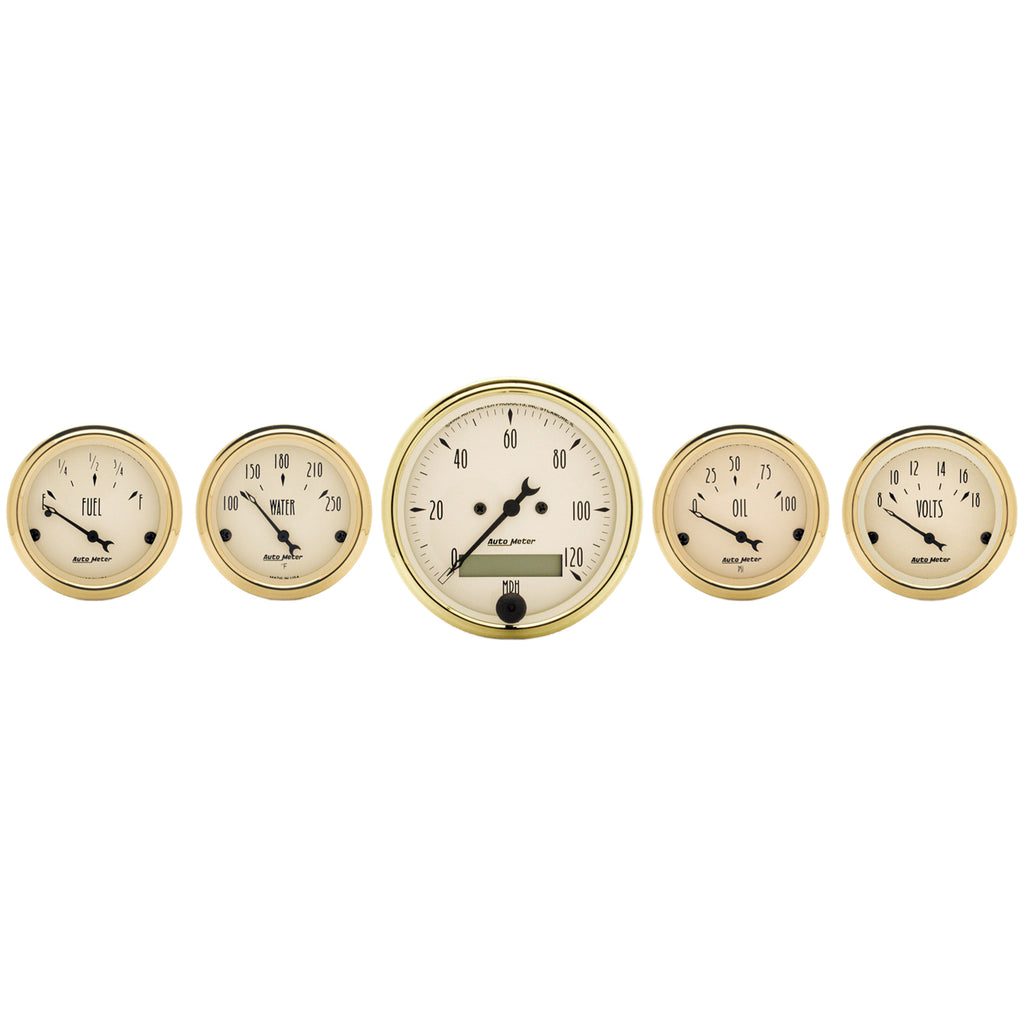 AutoMeter 1502 GAUGE KIT, 5 PC., 3 1/8" & 2 1/16", ELEC. SPEEDOMETER, GOLDEN OLDIES