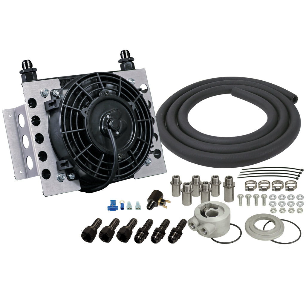 Derale 15450 15 Row Atomic Cool Plate & Fin Remote Engine Oil Cooler Kit, -8AN