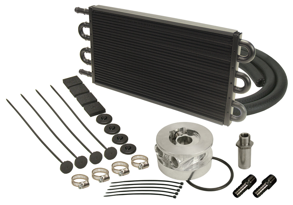Derale 15503 6 Pass Series 7000 Aluminum/Copper GM V8 Engine Oil Cooler Kit Sandwich Adapter