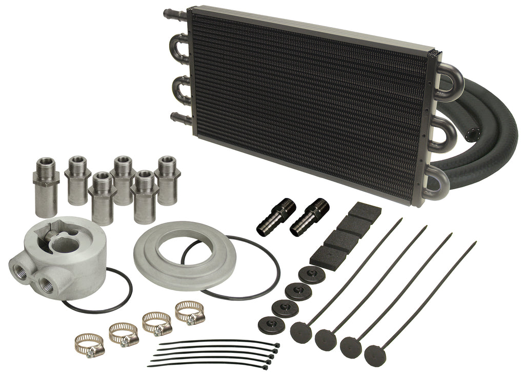 Derale 15505 6 Pass Series 7000 Alum/Copper Universal Engine Oil Cooler Kit Sandwich Adapter
