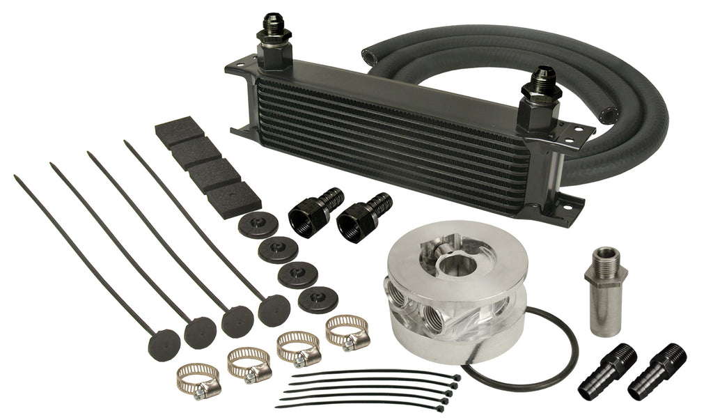 Derale 15603 10 Row Series 10000 Stack Plate GM V8 Engine Oil Cooler Kit, Sandwich Adapter