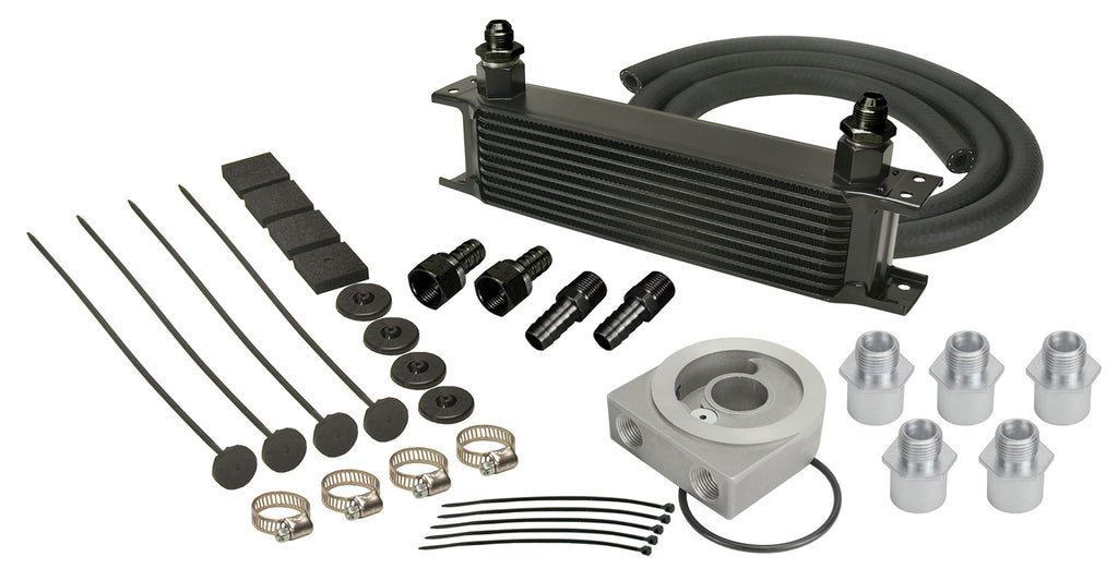 Derale 15604 10 Row Series 10000 Stack Plate Univ Engine Oil Cooler Kit Low Profile Adapter