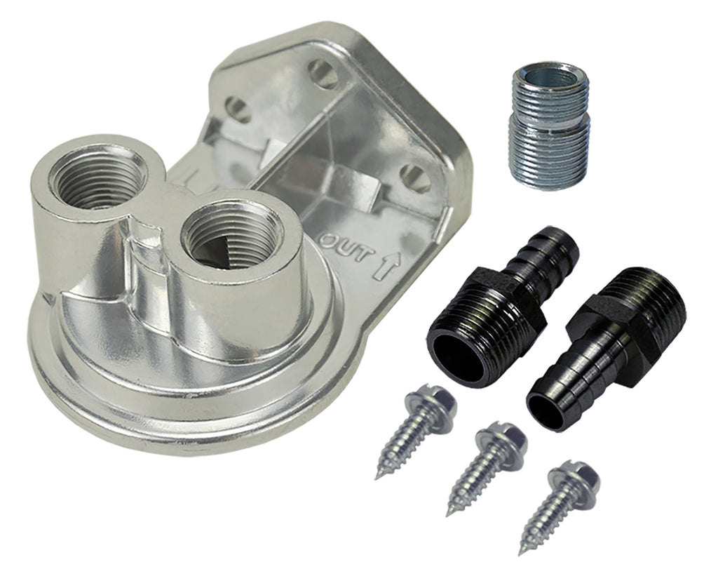 Derale 15728 Single Ports Up 1/2" NPT Filter Mount Kit with 13/16"-16 Filter Thread for Select AM General Hummer, American Motors Concord, American Motors Eagle, American Motors Spirit, Avanti II, Buick Allure, Buick Apollo, Buick Century, Buick