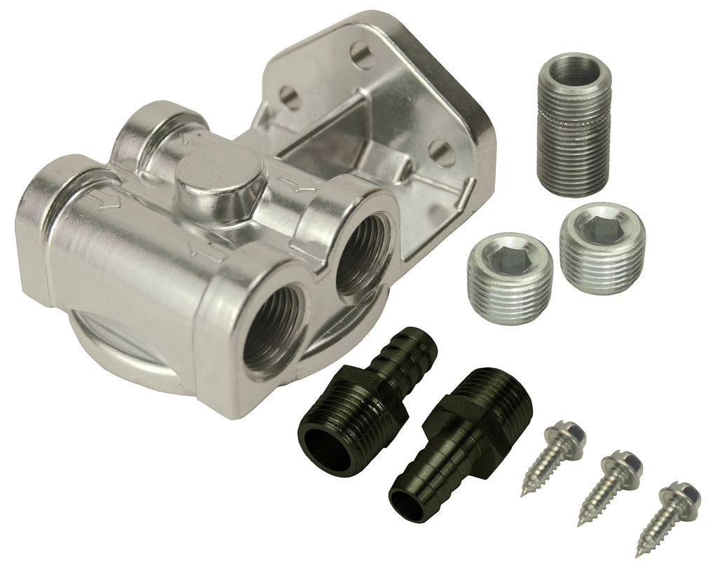 Derale 15729 Single Side Ports 1/2" NPT Filter Mount Kit with 13/16"-16 Filter Thread for Select AM General Hummer, American Motors Concord, American Motors Eagle, American Motors Spirit, Avanti II, Buick Allure, Buick Apollo, Buick Century, Buick