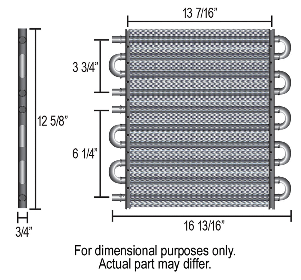 Derale 15902 4 & 6 Pass Dual Circuit Tube&Fin Cooler, 11/32" & 1/2" Barb