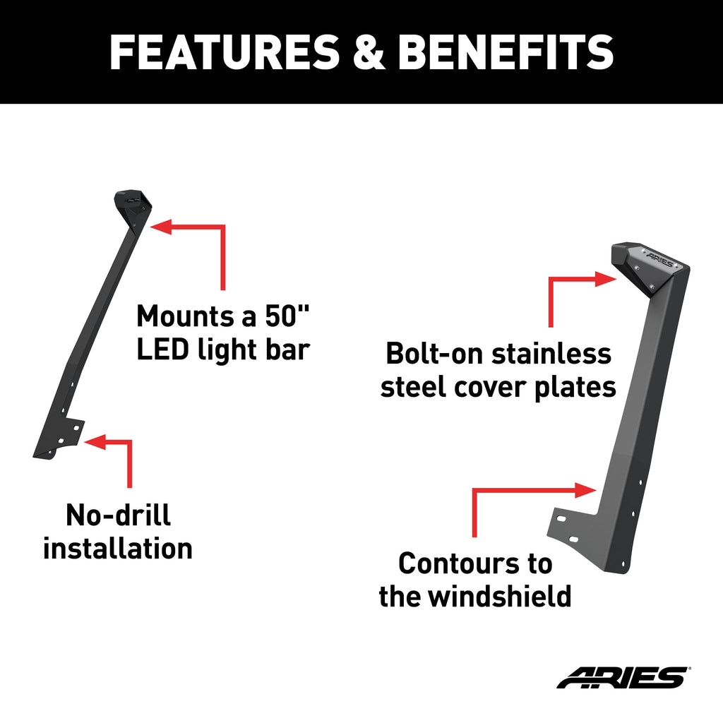 ARIES 15911 Jeep JK Roof Light Mounting Brackets for Select Jeep Wrangler