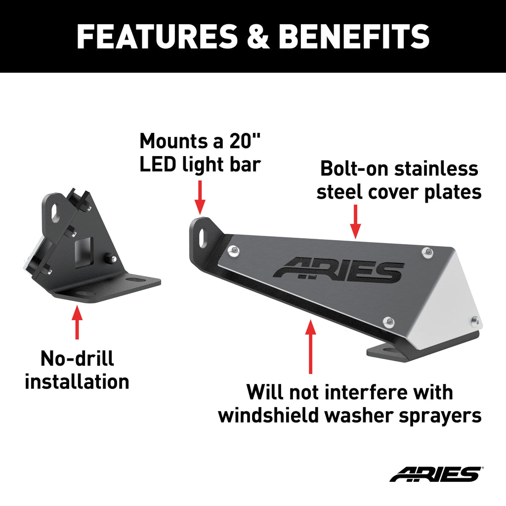 ARIES 15912 Jeep JK Hood Light Mounting Brackets for Select Jeep Wrangler