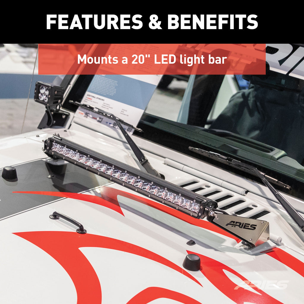 ARIES 15912 Jeep JK Hood Light Mounting Brackets for Select Jeep Wrangler