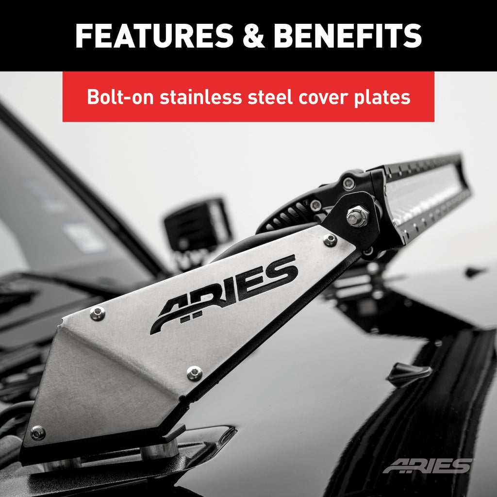 ARIES 15912 Jeep JK Hood Light Mounting Brackets for Select Jeep Wrangler