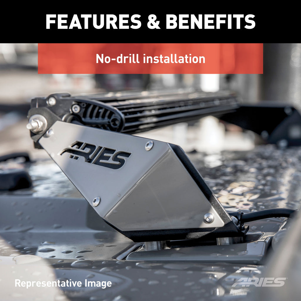 ARIES 15912 Jeep JK Hood Light Mounting Brackets for Select Jeep Wrangler