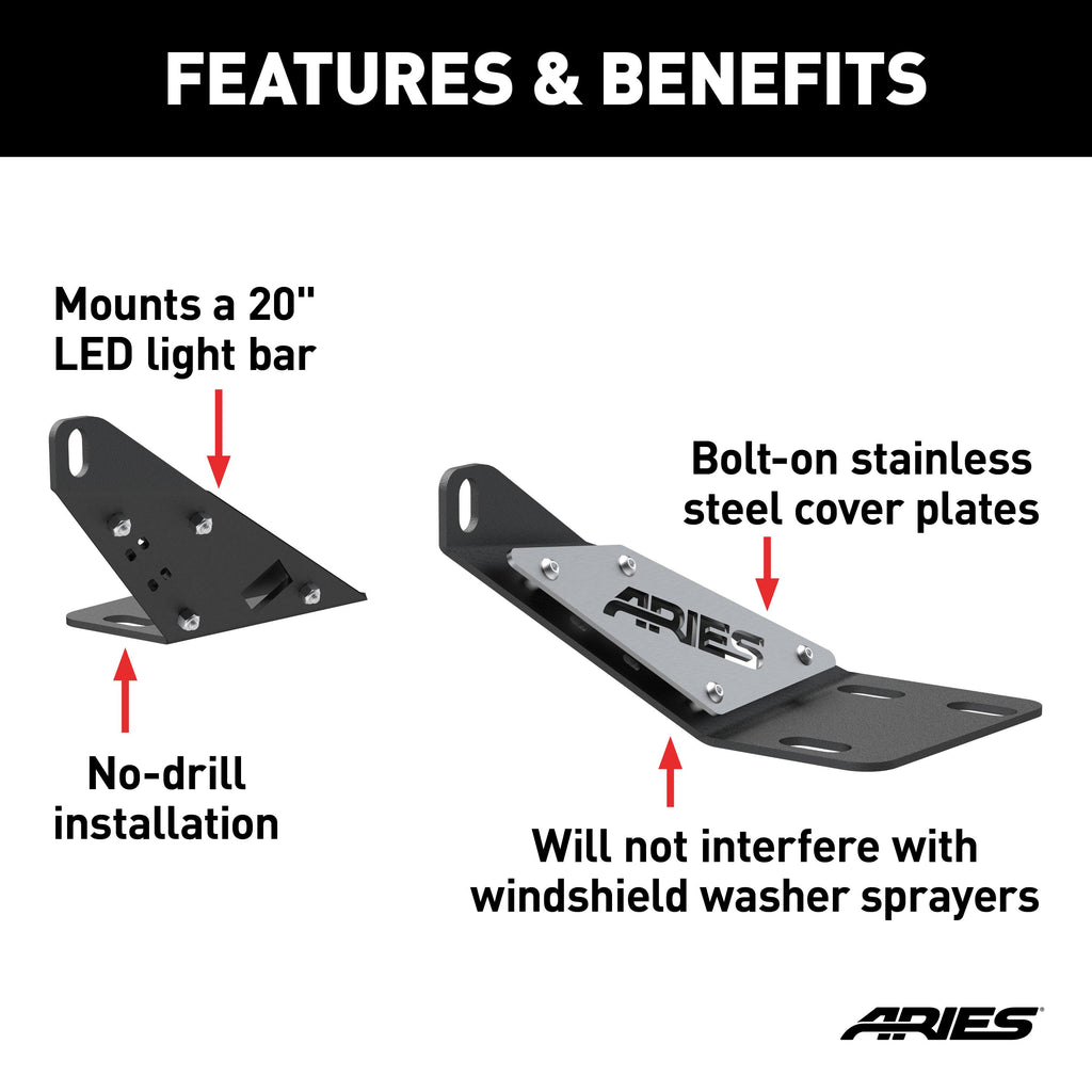 ARIES 15913 Jeep TJ Hood Light Mounting Brackets for Select Jeep Wrangler