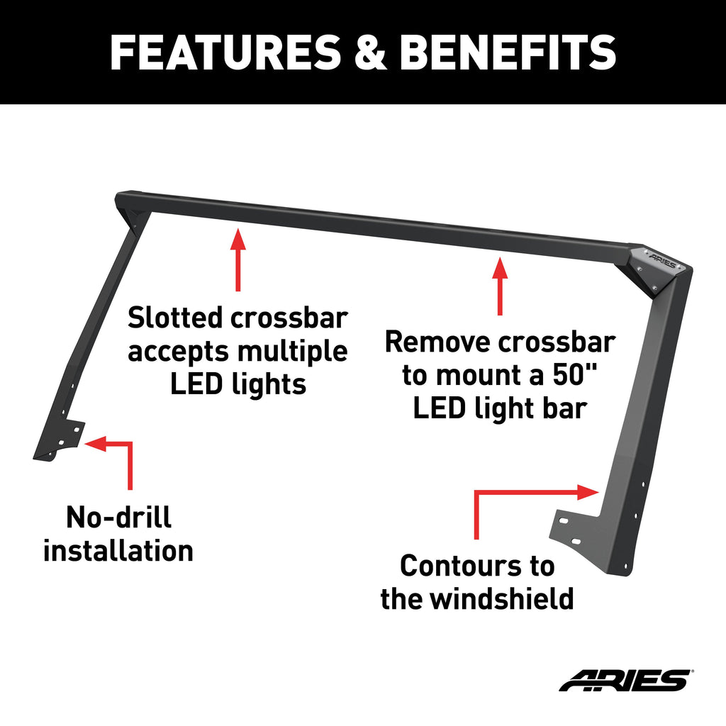 ARIES 15914 Jeep JK Roof Light Mounting Brackets/Crossbar - Truck Part Superstore