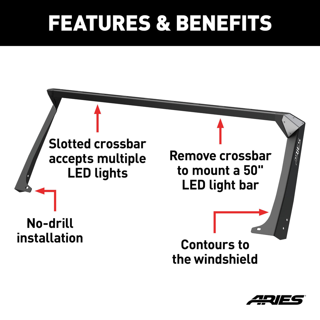 ARIES 15916 Jeep TJ Roof Light Mounting Brackets & Crossbar for Select Jeep Wrangler