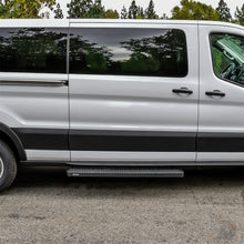 Load image into Gallery viewer, 15C-Transit-Van-150250350(Single-54In-Pass-Sliding-Door)Grate-Steps-Running-Boards-Txt-Black