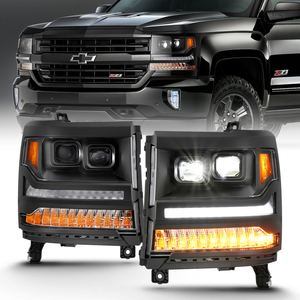 16-18-Chevrolet-Silverado-1500-Led-Projector-Headlights-WPlank-Style-Switchback-Black-W-Amber